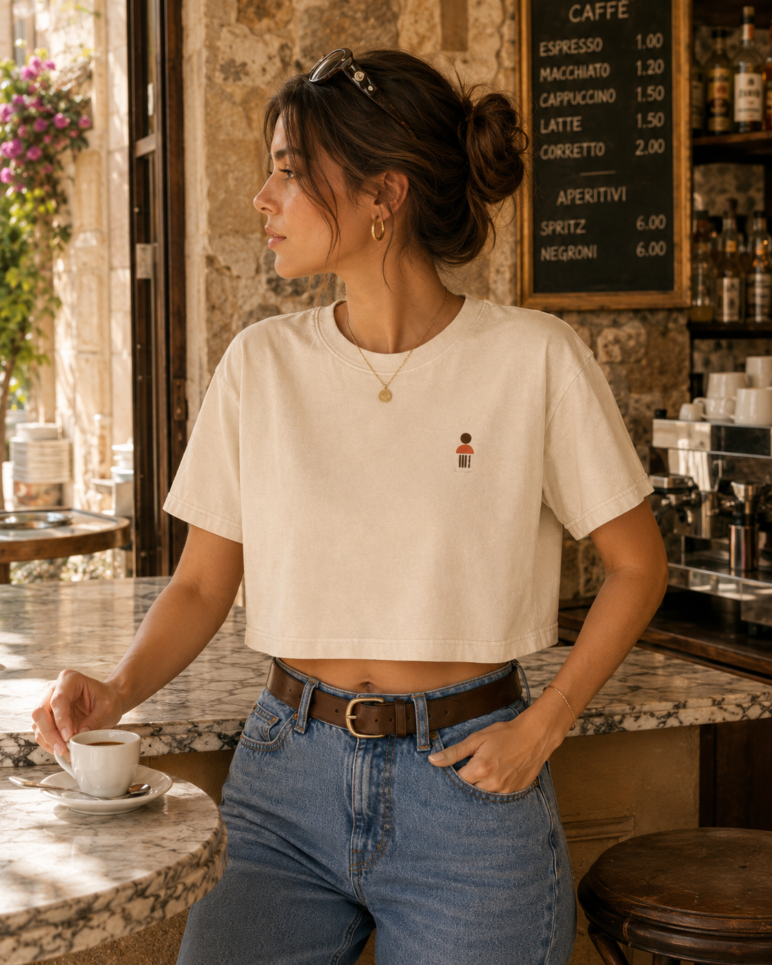 AZAL RŪH Loka Bloom Mineral Wash Crop Tee | Retro Floral Graphic Shirt