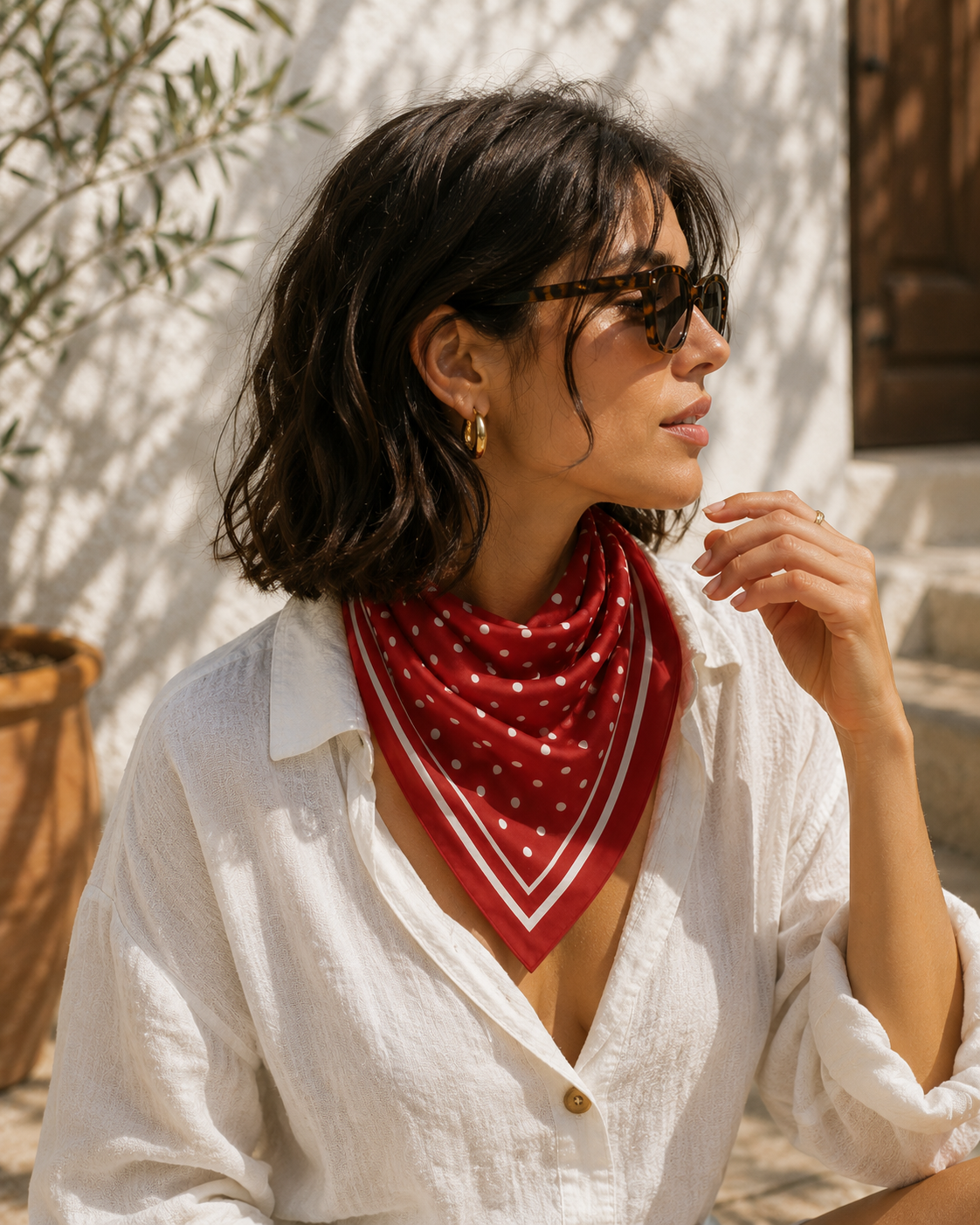 AZAL RŪH Amalfi Red Polka Dot Bandana Scarf | Vintage Riviera Hair, Neck & Head Scarf
