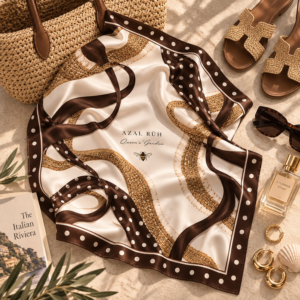 Chocolate Polka Bandana Scarf | Brown Polka Dot Hair & Neck Scarf | AZAL RŪH