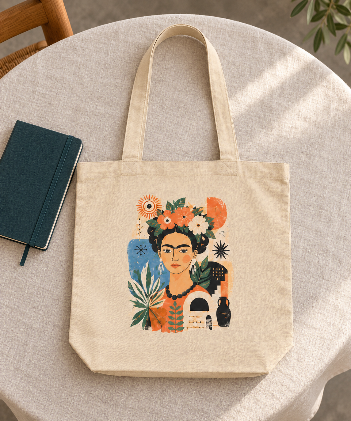Frida-Inspired Floral Portrait Organic Cotton Tote Bag | AZAL RŪH