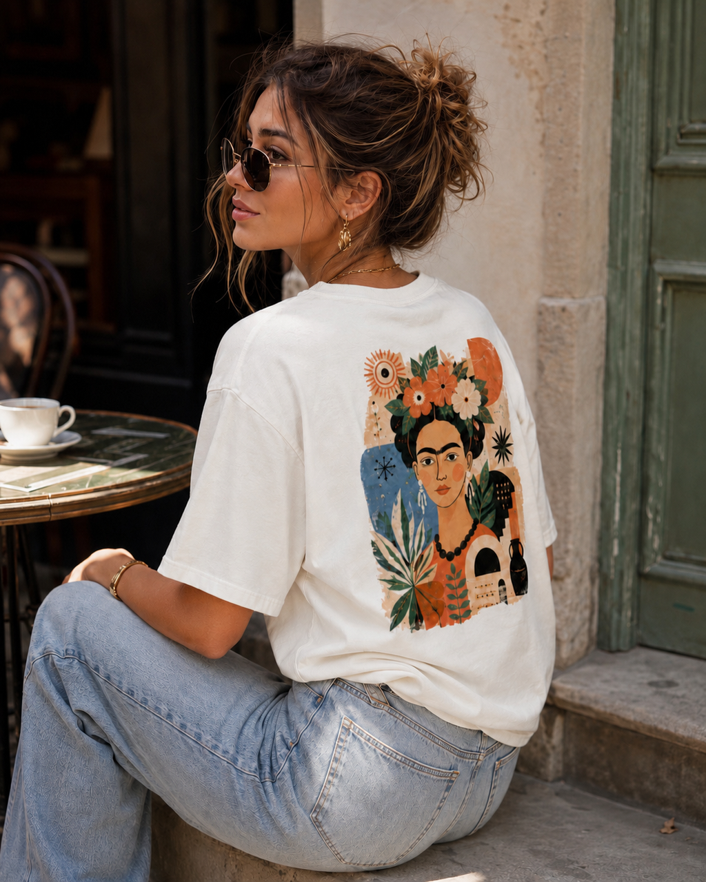 AZAL RŪH Frida Bloom Oversized Tee | Floral Folk Art Graphic Shirt
