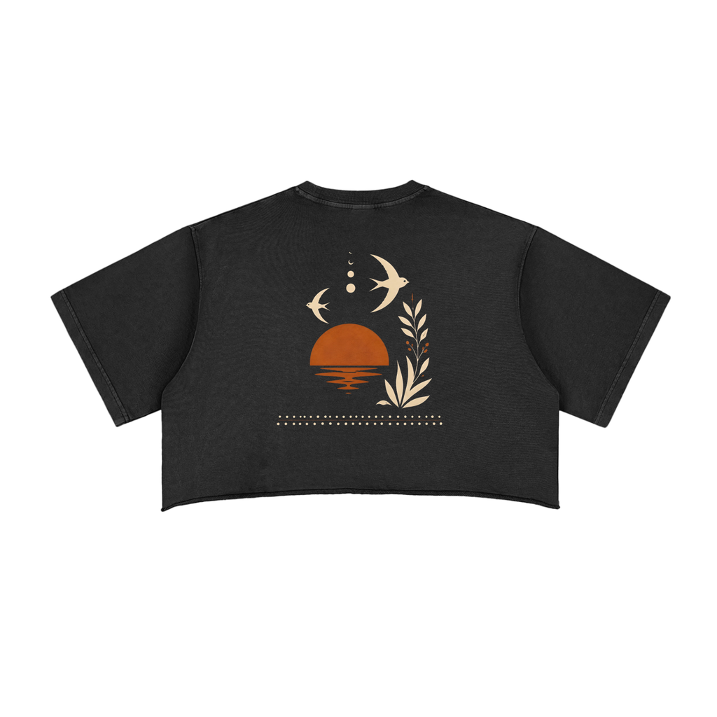 AZAL RŪH Desert Swallow Crop Top | Vintage Sunset Graphic Tee