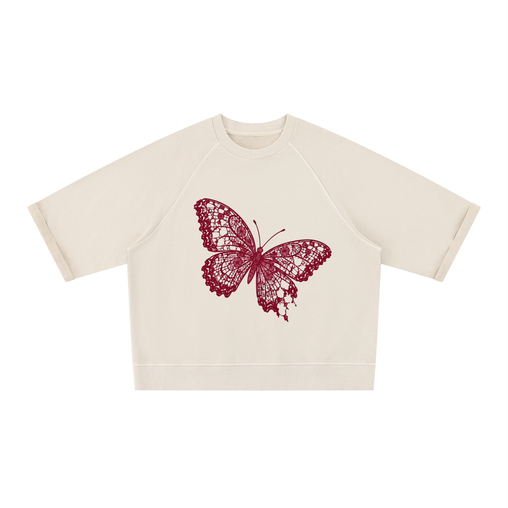 butterflysweatshirt,shortsleevesweatshirt,boxyfit,cottonsweatshirt,laceinspired,burgundybutterfly,lightapricot,vintagewash,relaxedfit