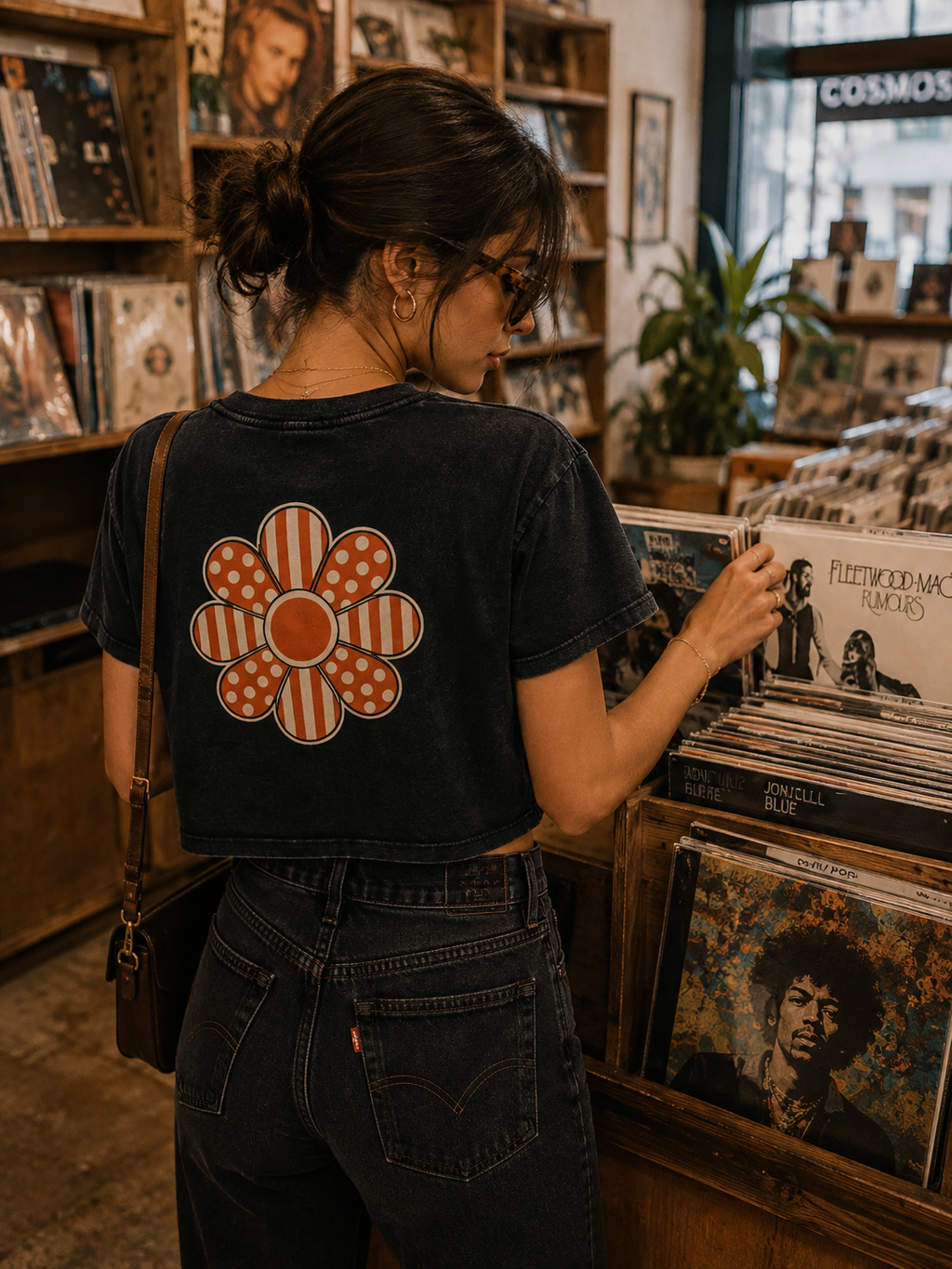 AZAL RŪH Mod Bloom Mineral Wash Crop Tee \| Retro Floral Graphic Shirt