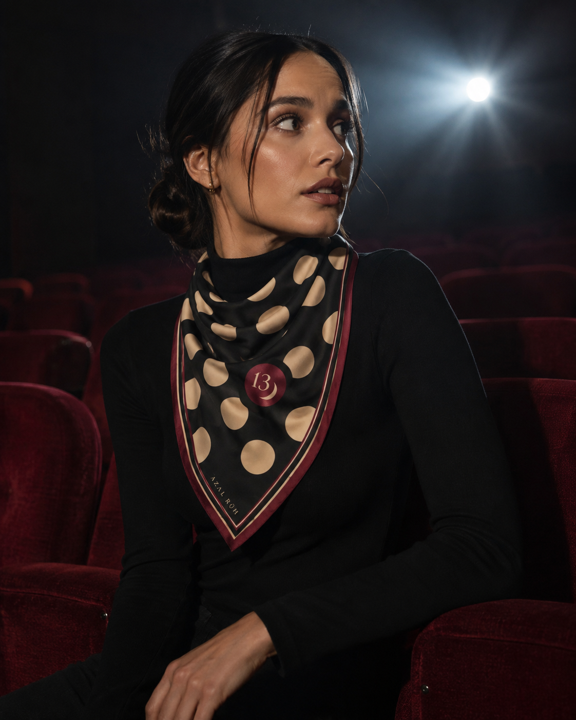 Midnight Polka XIII Bandana detail - oversized polka dots