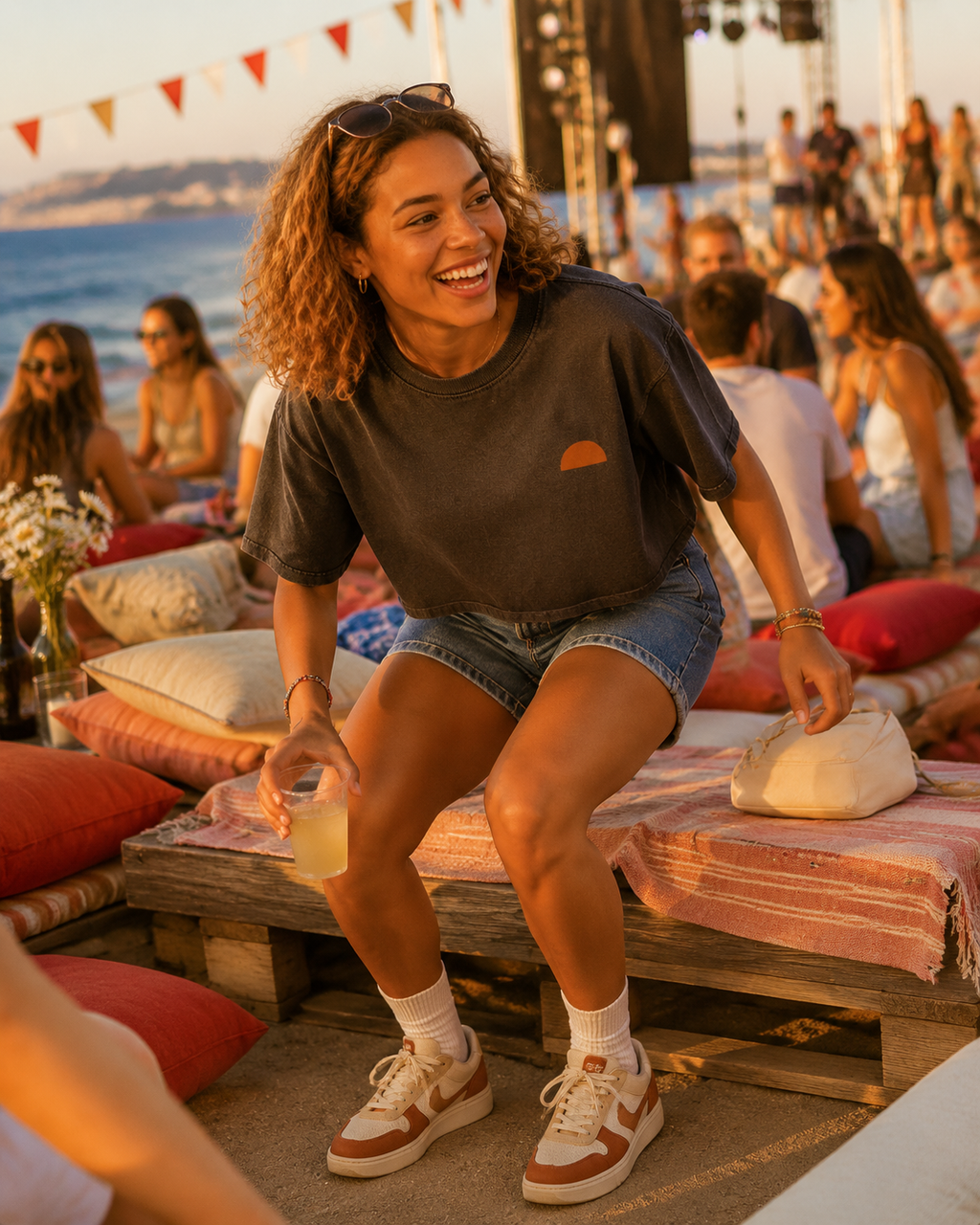 AZAL RŪH Desert Swallow Crop Top | Vintage Sunset Graphic Tee