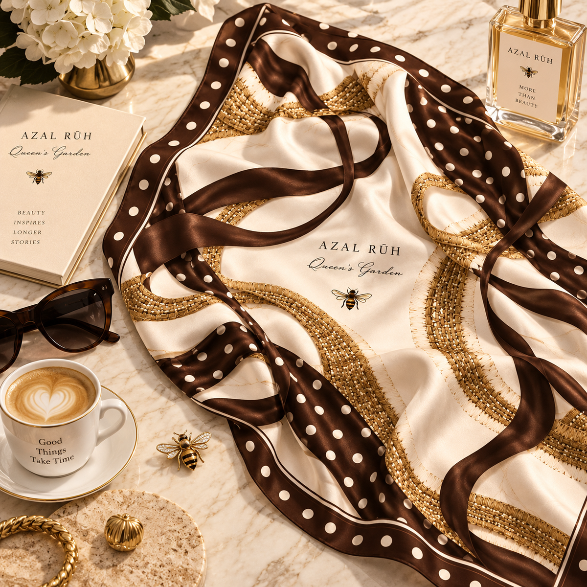 Chocolate Polka Bandana Scarf | Brown Polka Dot Hair & Neck Scarf | AZAL RŪH