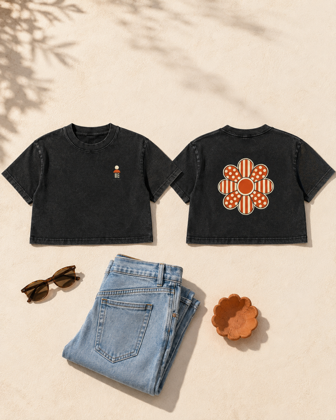 AZAL RŪH Mod Bloom Mineral Wash Crop Tee \| Retro Floral Graphic Shirt
