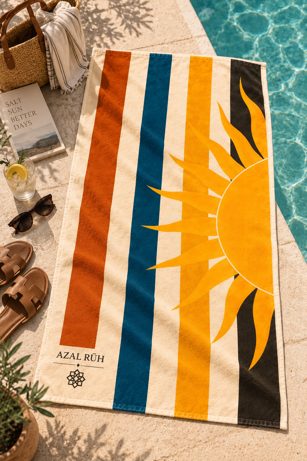AZAL RŪH Sol & Mare Retro Striped Beach Towel | Mediterranean Sun Oversized Towel