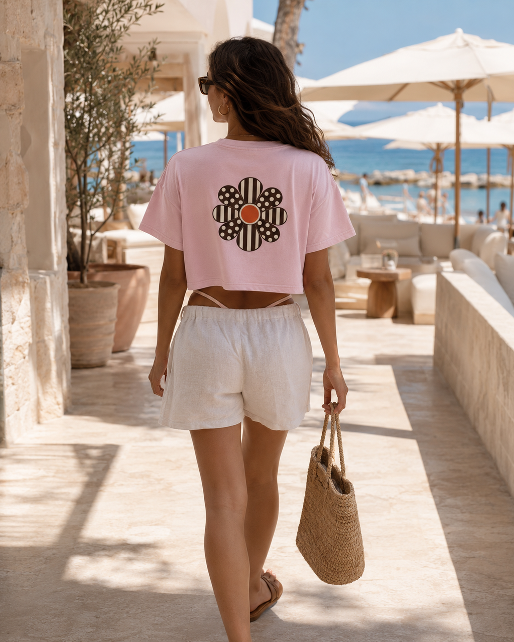 AZAL RŪH Loka Bloom Mineral Wash Crop Tee | Retro Floral Graphic Shirt