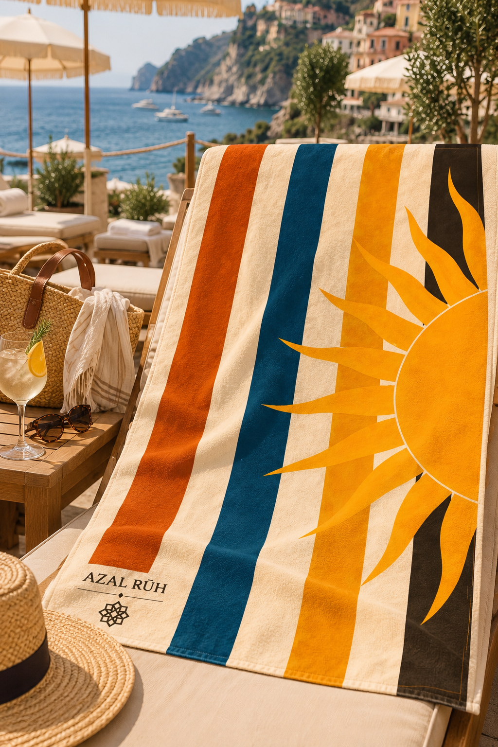 Sol & Mare Retro Striped Beach Towel detail - oversized striped print