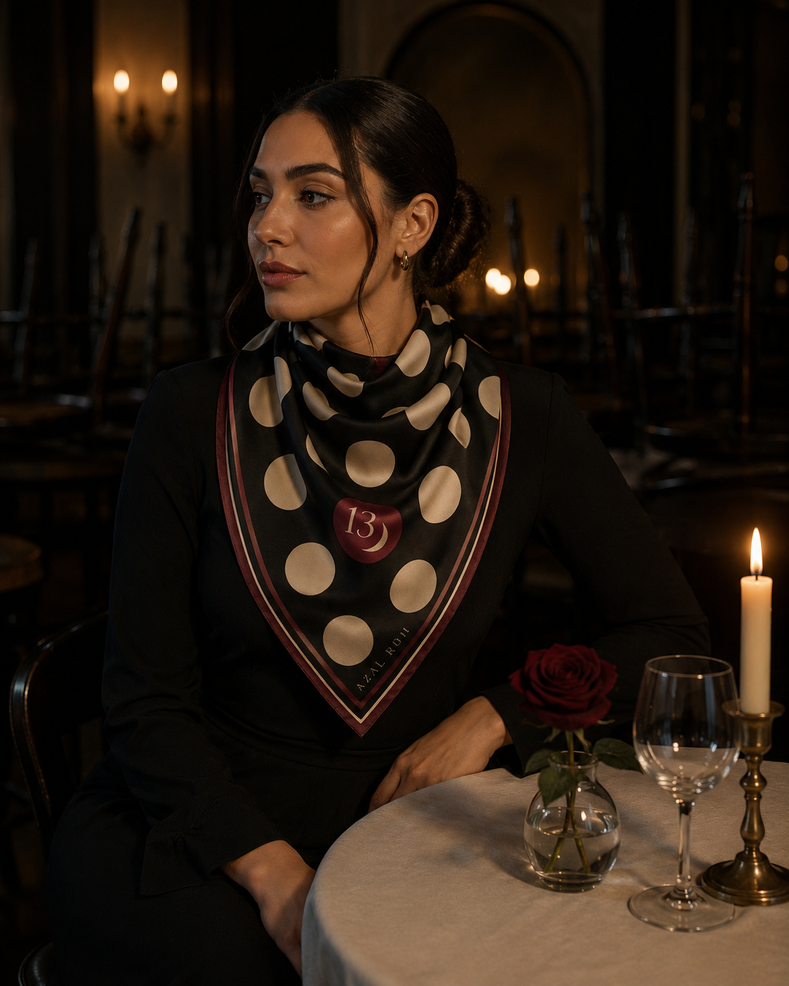 Midnight Polka XIII Bandana — Black, Ivory & Burgundy