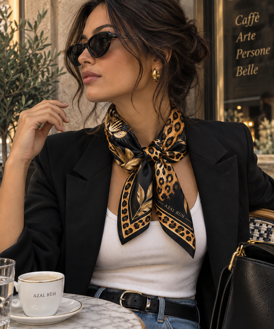 Leopard Noir Bandana Scarf — Black & Gold