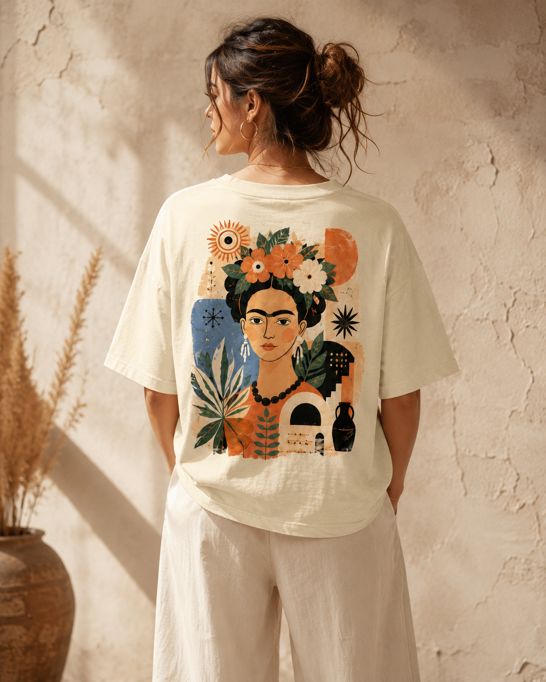 AZAL RŪH Frida Bloom Oversized Tee | Floral Folk Art Graphic Shirt