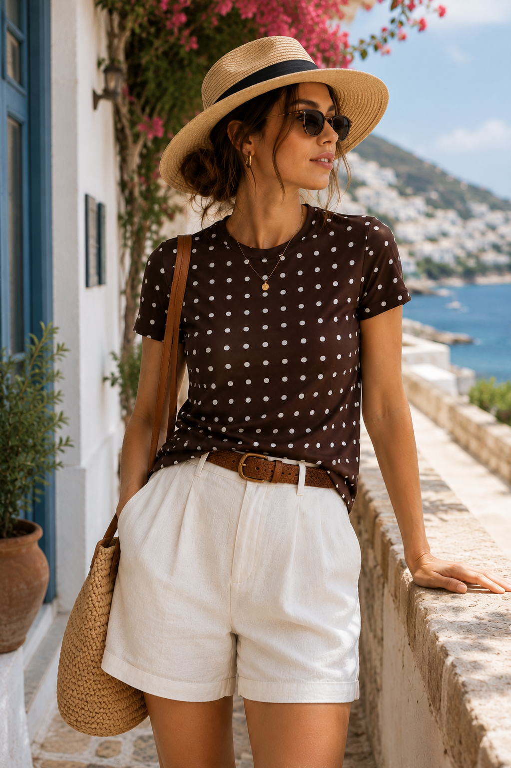 AZAL RŪH Chocolate Polka Dot Tee | Brown & Ivory Retro T-Shirt