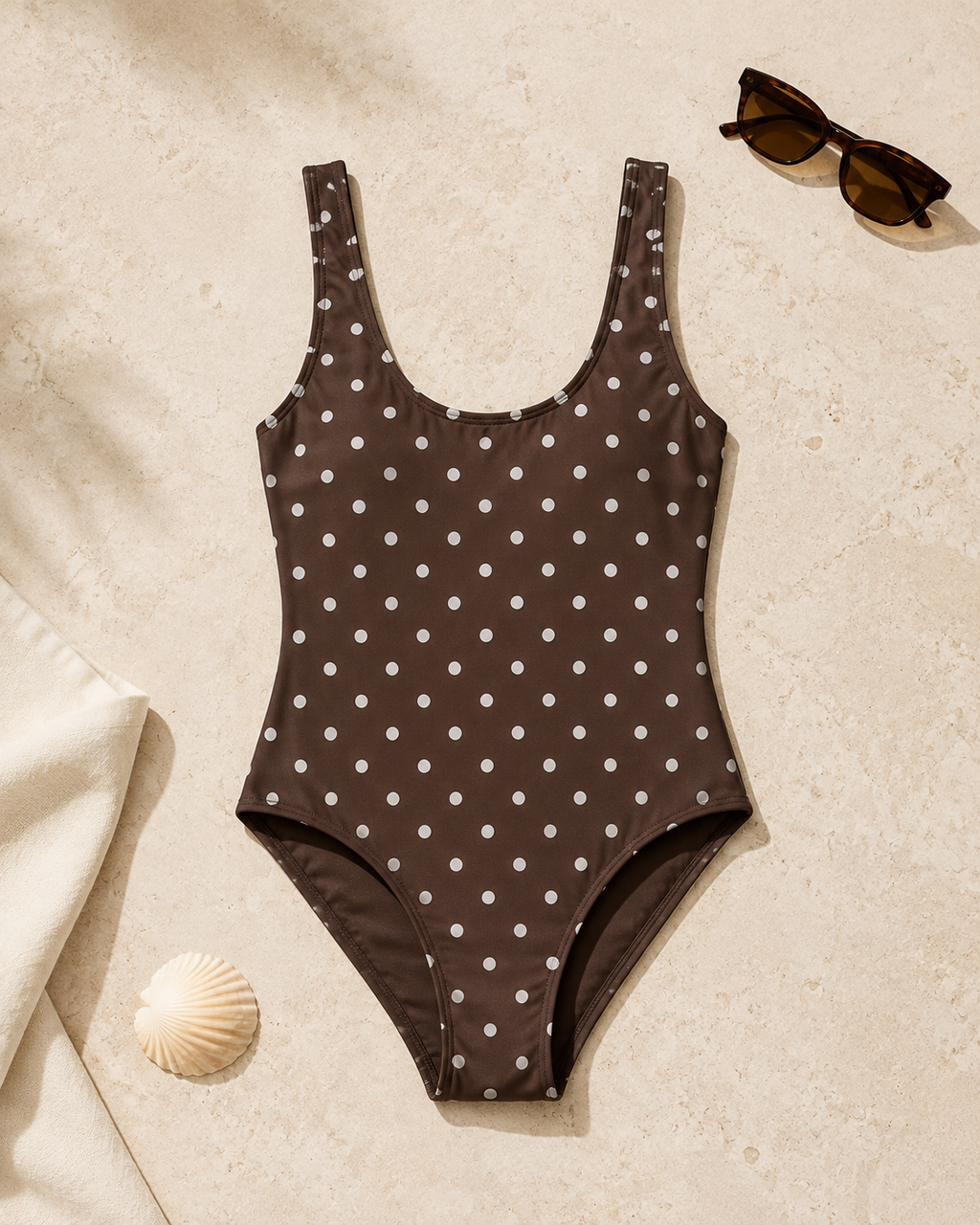 Chocolate Polka Dot One-Piece Swimsuit | Retro Brown Swimwear | AZAL RŪH