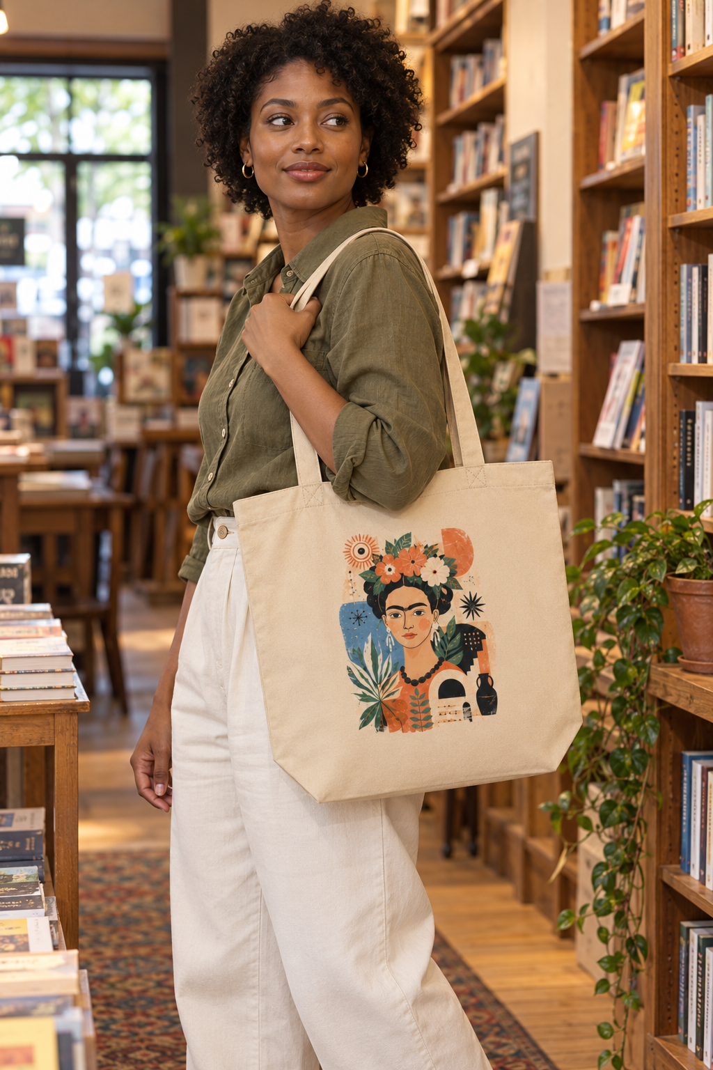 Frida-Inspired Floral Portrait Organic Cotton Tote Bag | AZAL RŪH