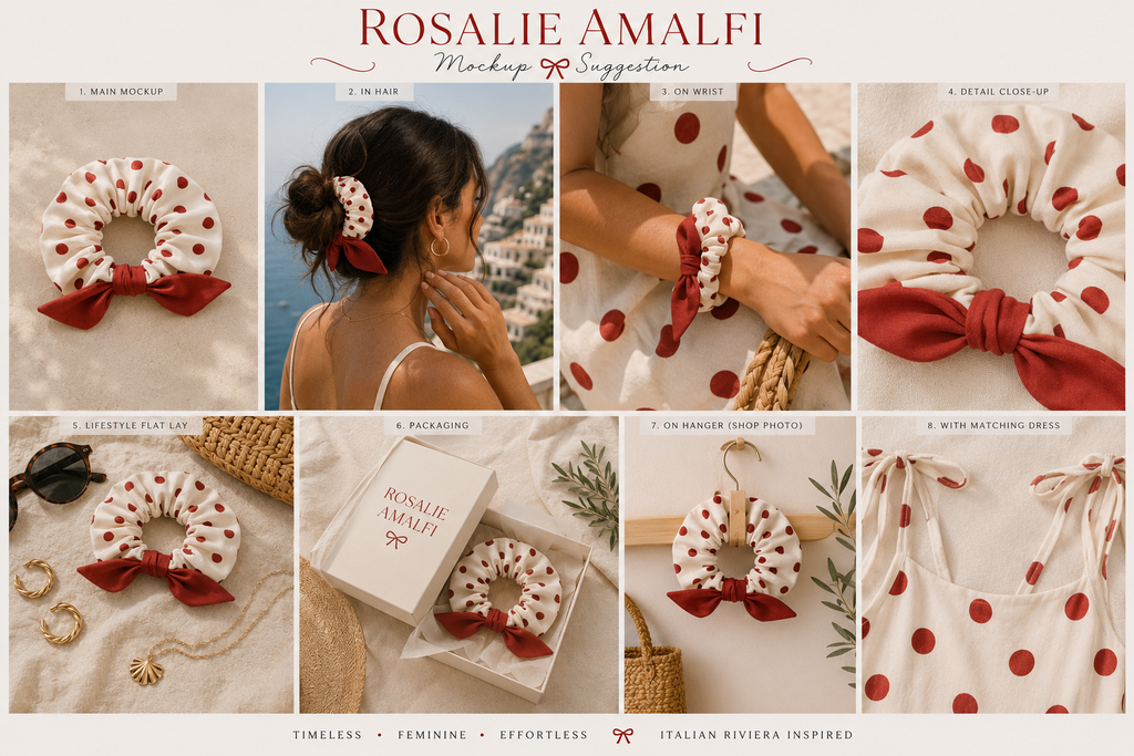 AZAL RŪH Rosalie Polka Dot Bow Scrunchie \| Red & Cream Hair Accessory