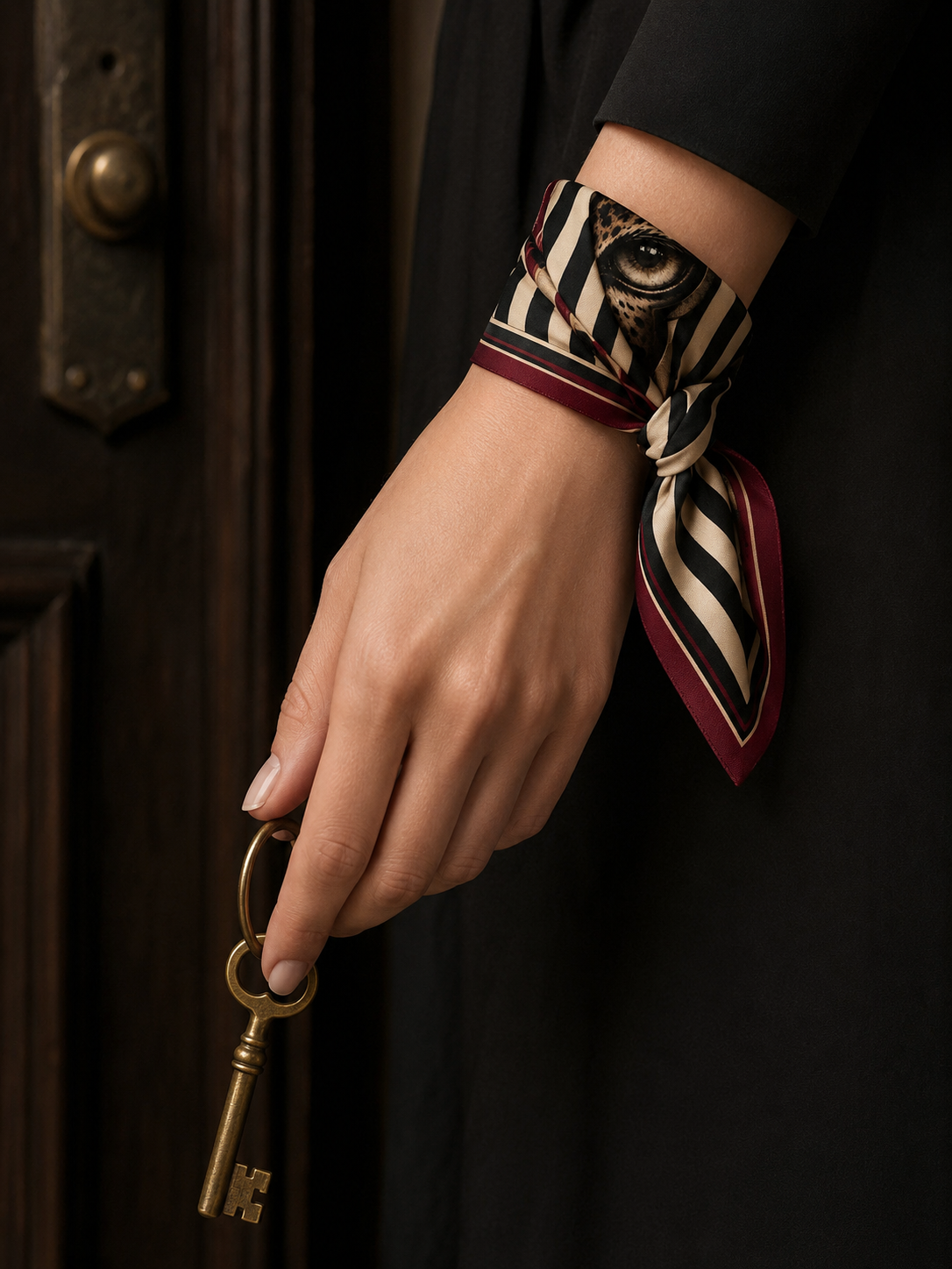 The Keyhole Leopard Bandana — Black, Ivory & Burgundy
