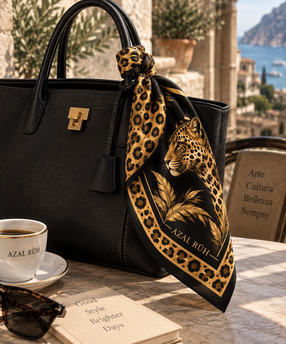 Leopard Noir Bandana Scarf — Black & Gold