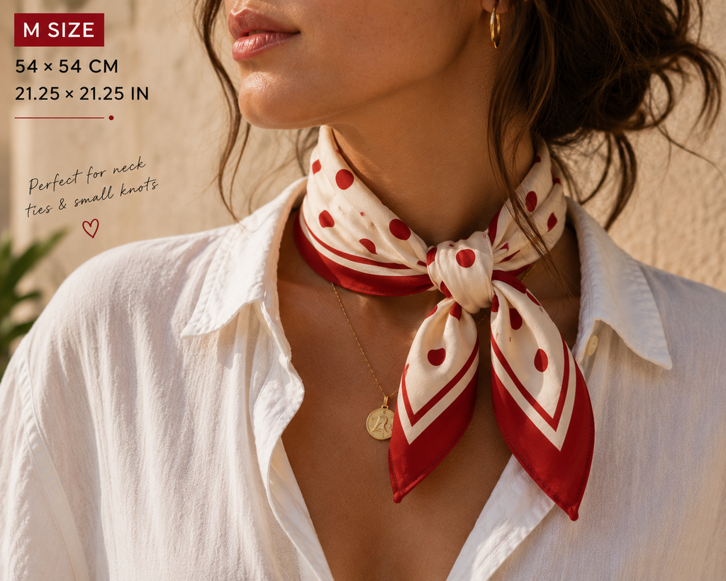 Red Polka Dot Scarf Bandana | Vintage Style Cream Hair & Neck Scarf, AZAL RŪH