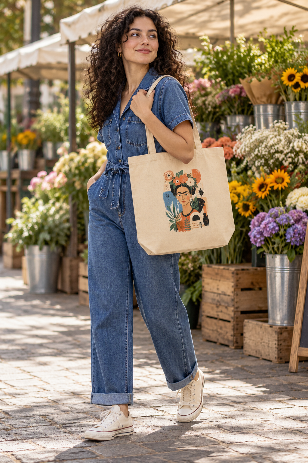 Frida-Inspired Floral Portrait Organic Cotton Tote Bag | AZAL RŪH