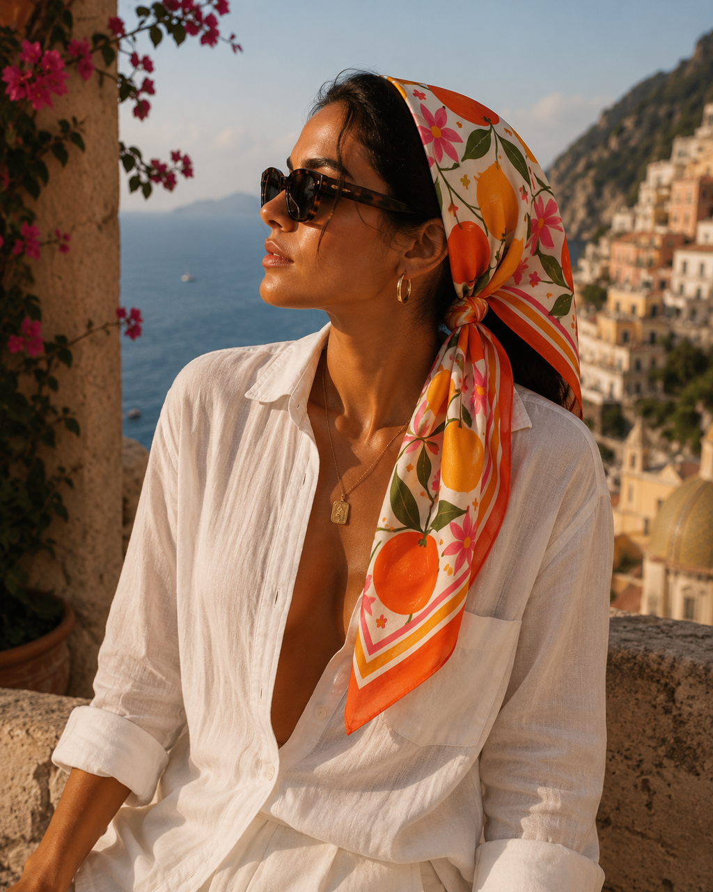 AZAL RŪH Citrus Bloom Bandana Scarf | Mediterranean Lemon & Floral Hair Scarf