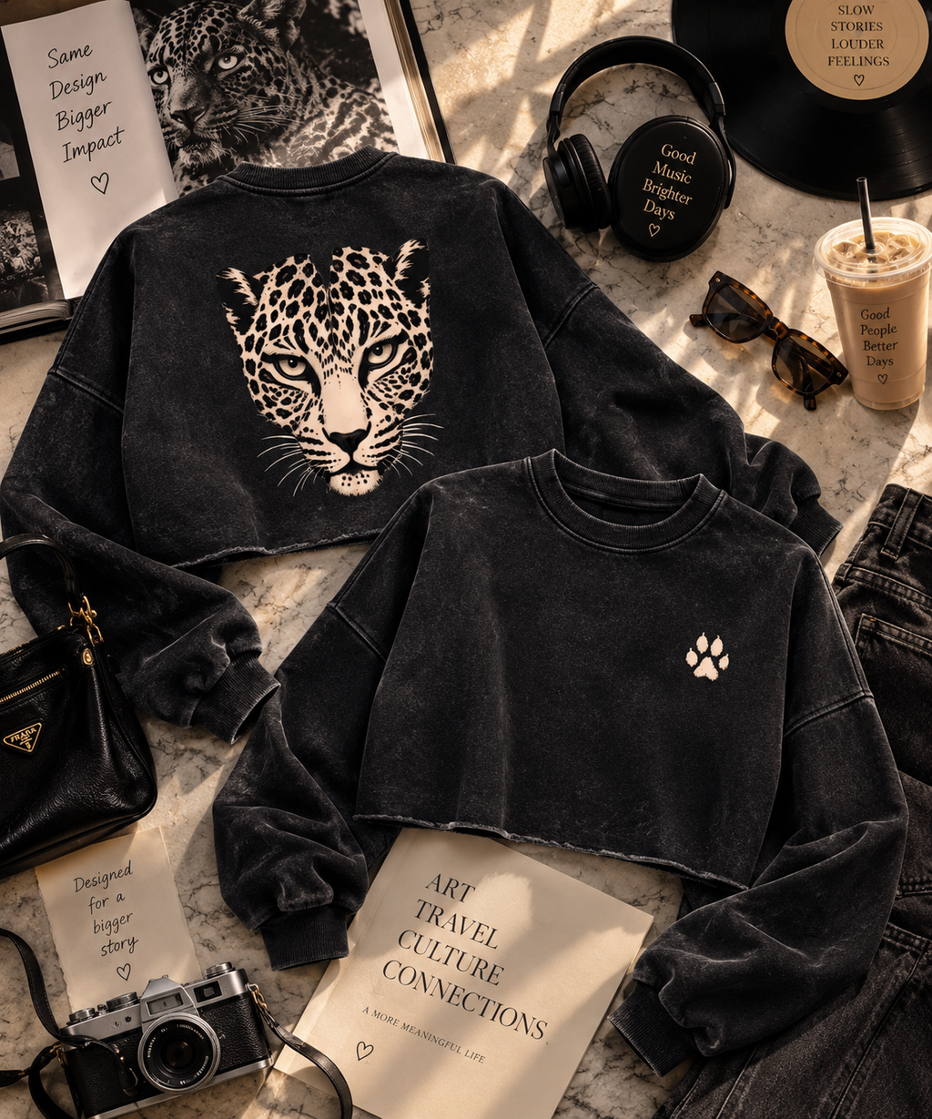 Leopard Muse Snow-Washed Cropped Sweatshirt detail - snow-washed finish
