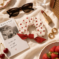 AZAL RŪH Rosalie Polka Dot Bow Scrunchie \| Red & Cream Hair Accessory