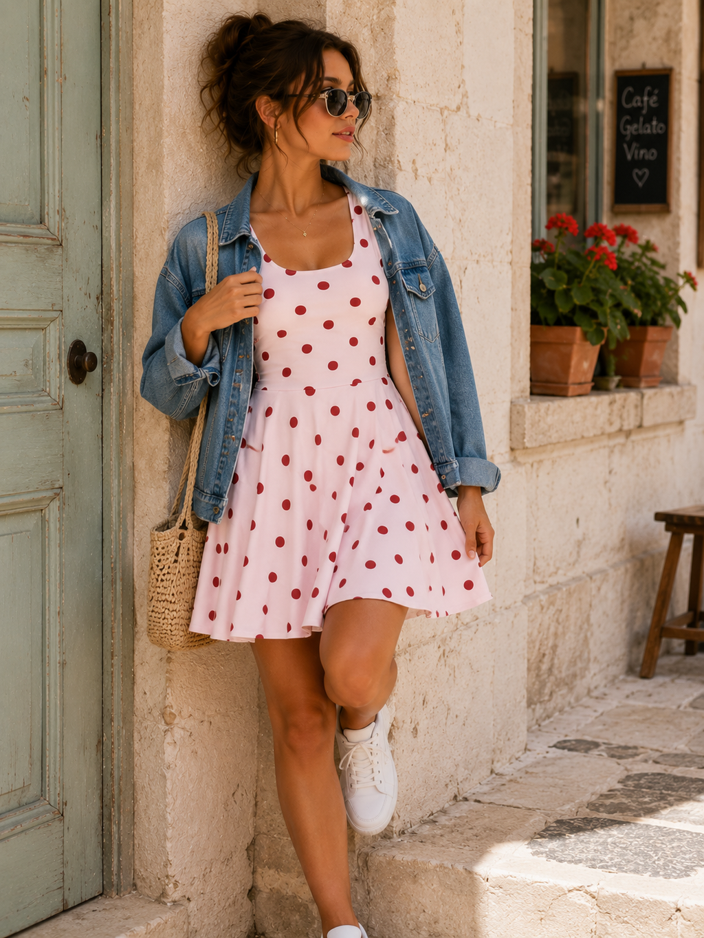 AZAL RŪH Rosalie Polka Dot Skater Dress | Red & Cream Retro Summer Dress