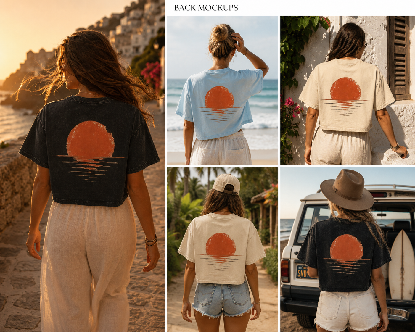 AZAL RŪH Golden Horizon Mineral Wash Crop Tee \| Vintage Sunset T\-Shirt