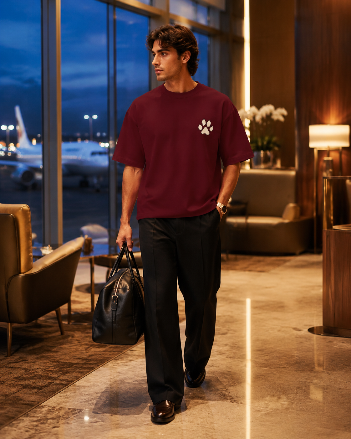 WILD 68 Leopard Boxy Tee — Burgundy