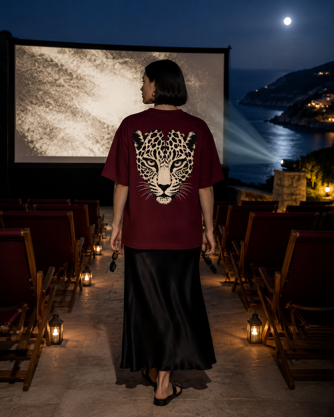 WILD 68 Leopard Boxy Tee — Burgundy
