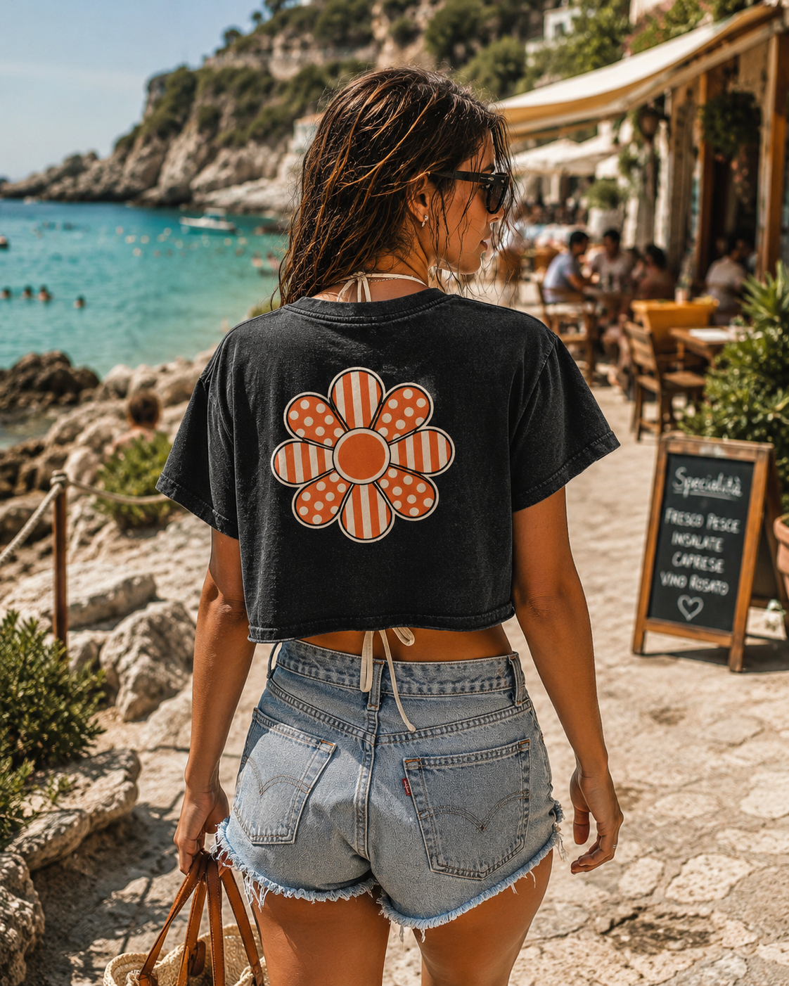 AZAL RŪH Mod Bloom Mineral Wash Crop Tee \| Retro Floral Graphic Shirt