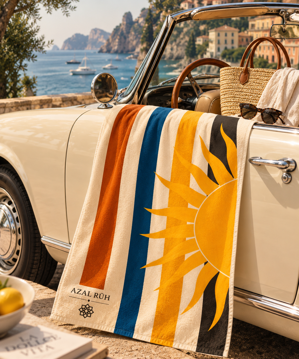 AZAL RŪH Sol & Mare Retro Striped Beach Towel | Mediterranean Sun Oversized Towel