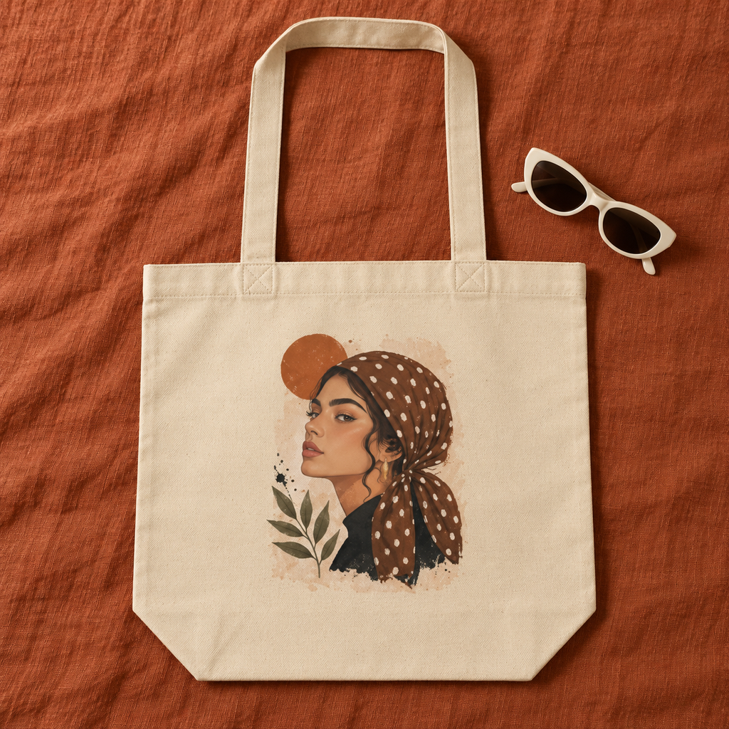 Retro Headscarf Portrait Organic Cotton Tote Bag | AZAL RŪH