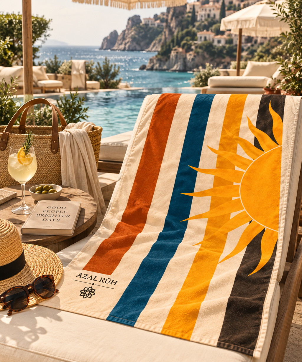 Sol & Mare Retro Striped Beach Towel styled for beach day