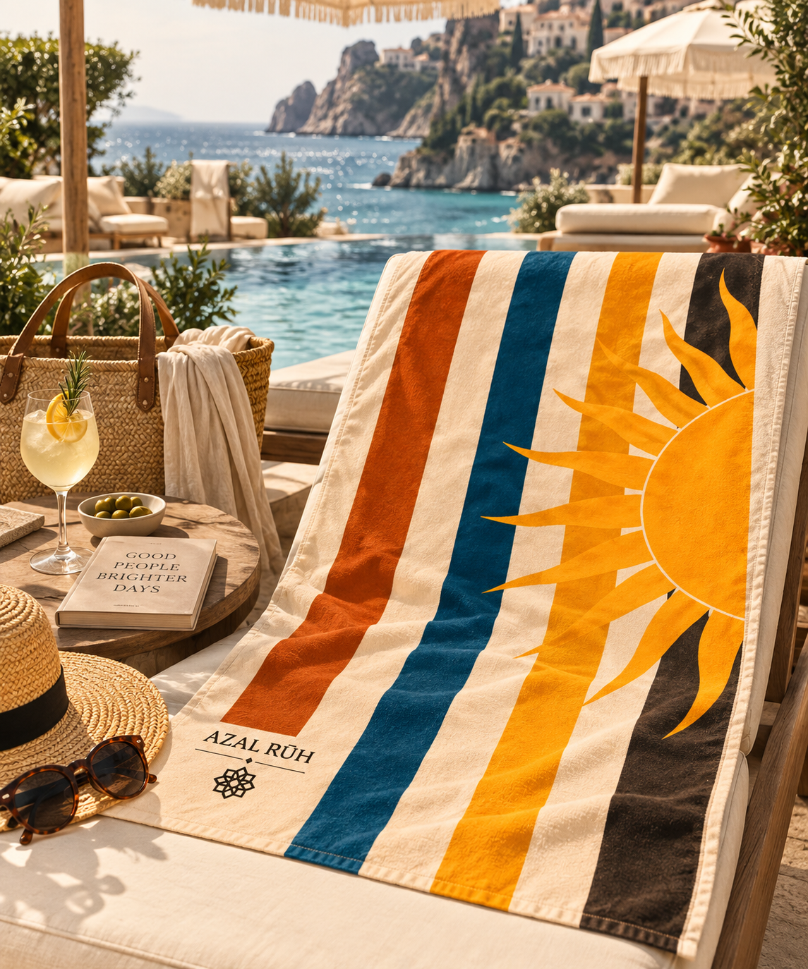Sol & Mare Retro Striped Beach Towel styled for beach day