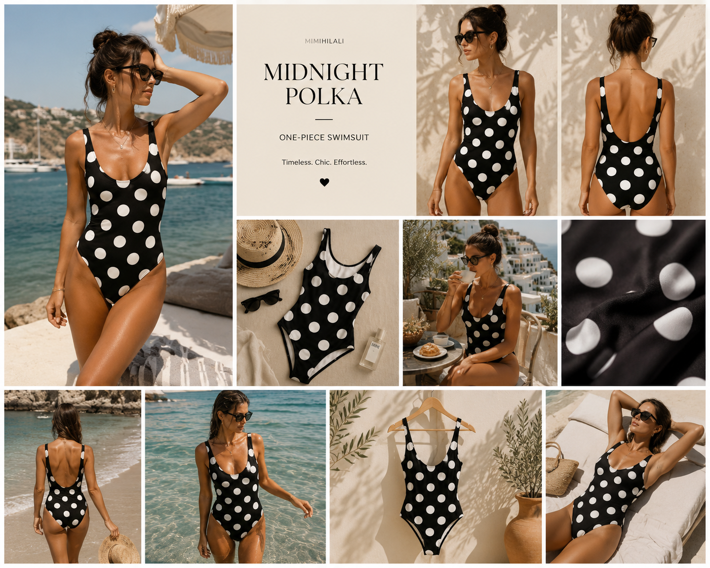 AZAL RŪH Midnight Black Polka One-Piece Swimsuit | French Riviera Resort Swimwear