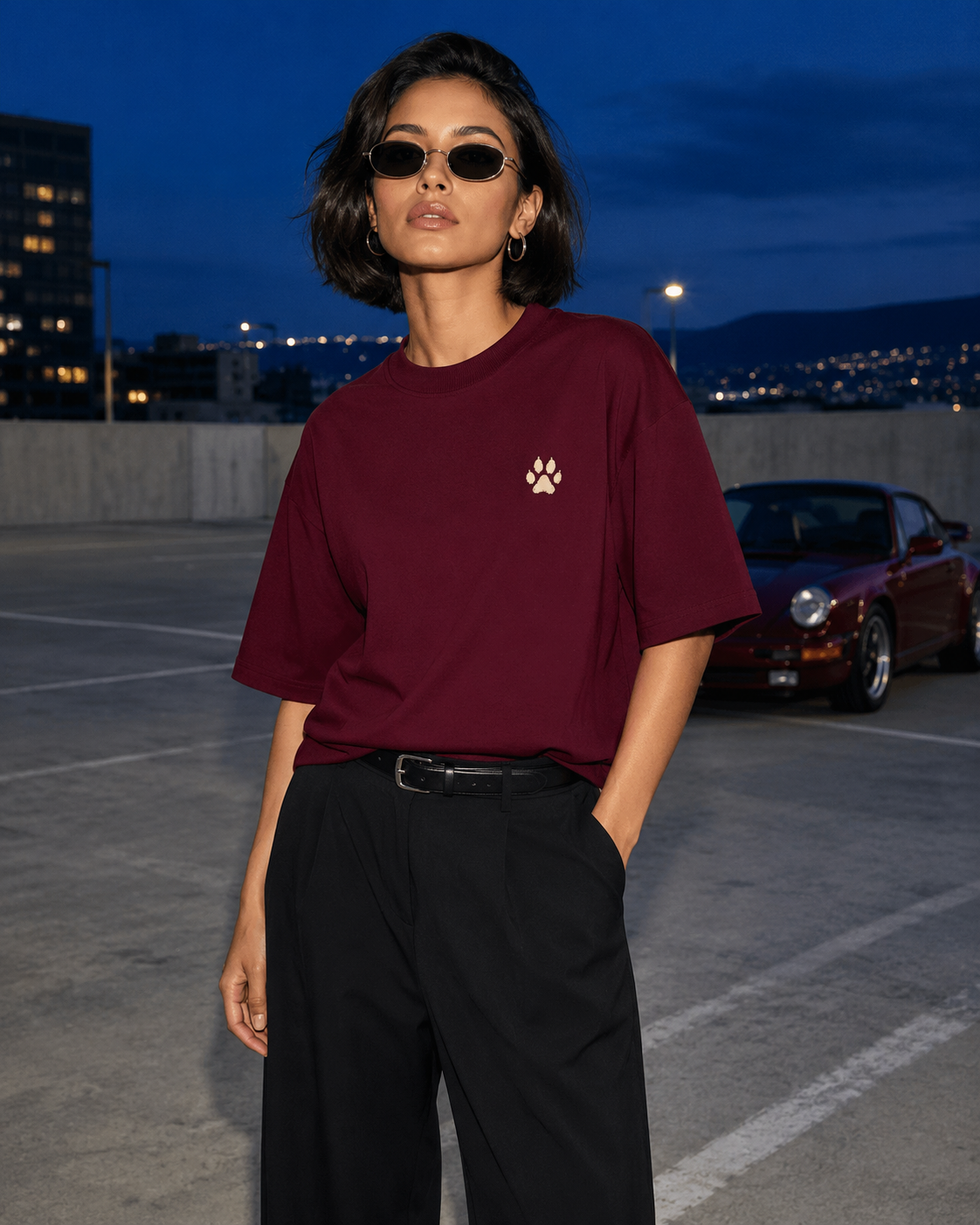 WILD 68 Leopard Boxy Tee — Burgundy