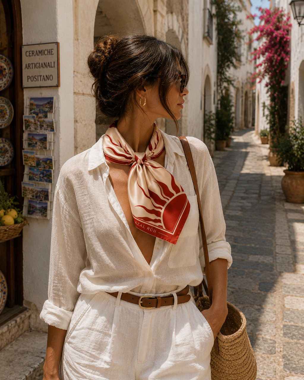 AZAL RŪH Solara Sun Bandana Scarf – Red & Cream Bandana