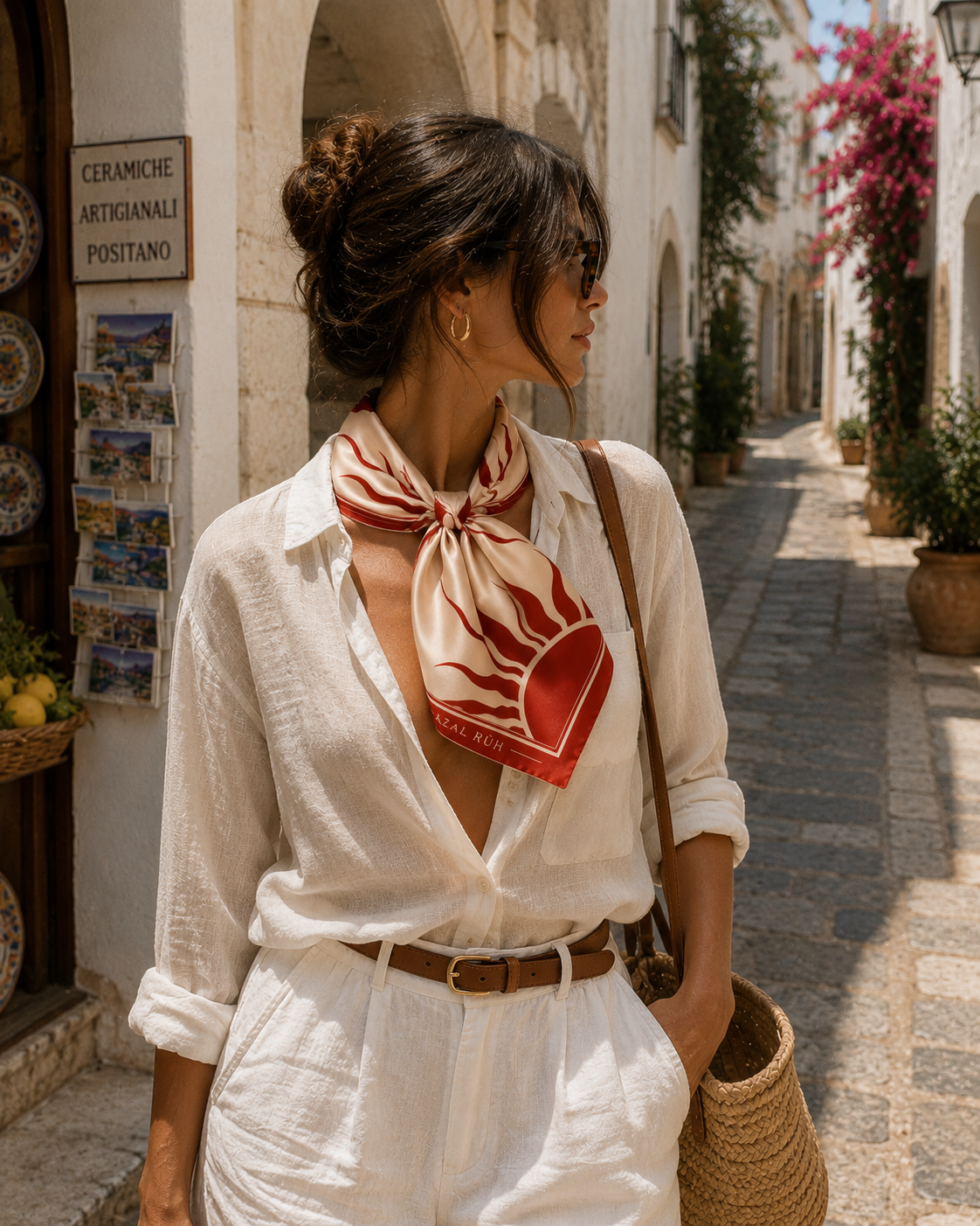 AZAL RŪH Solara Sun Bandana Scarf – Red & Cream Bandana