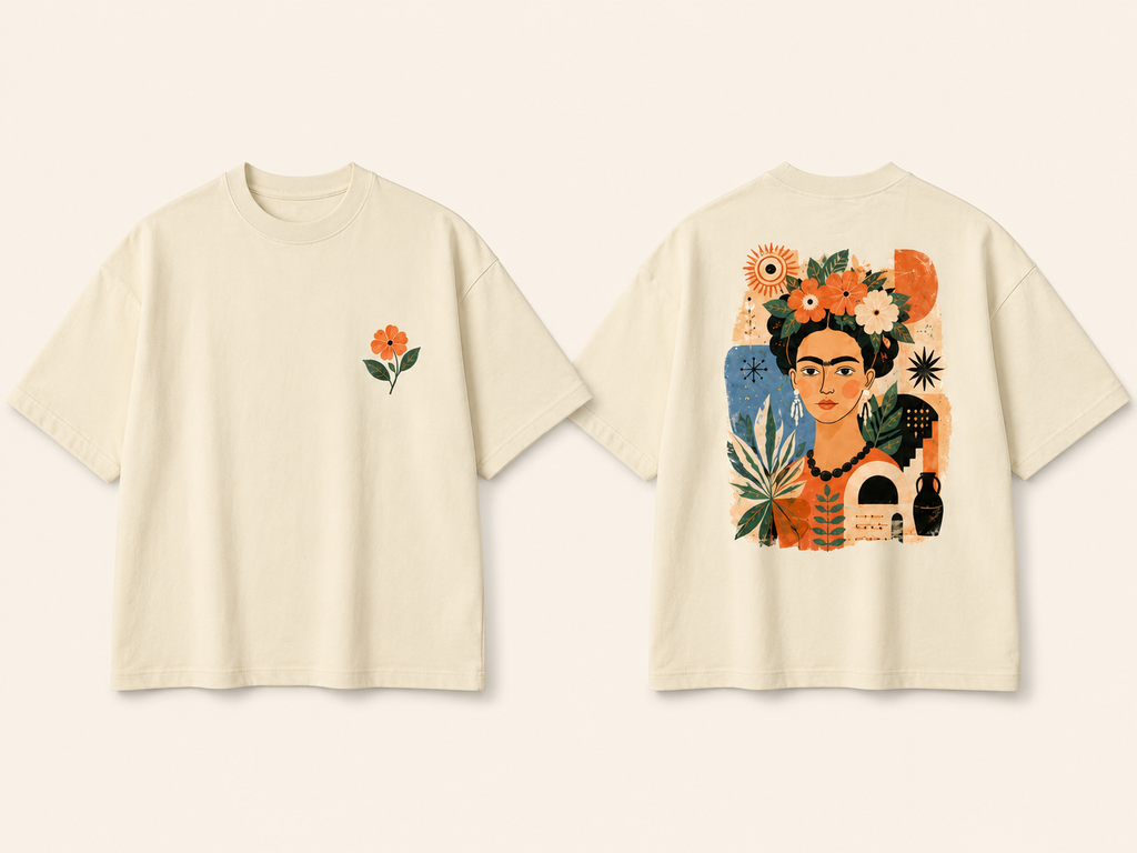 AZAL RŪH Frida Bloom Oversized Tee | Floral Folk Art Graphic Shirt
