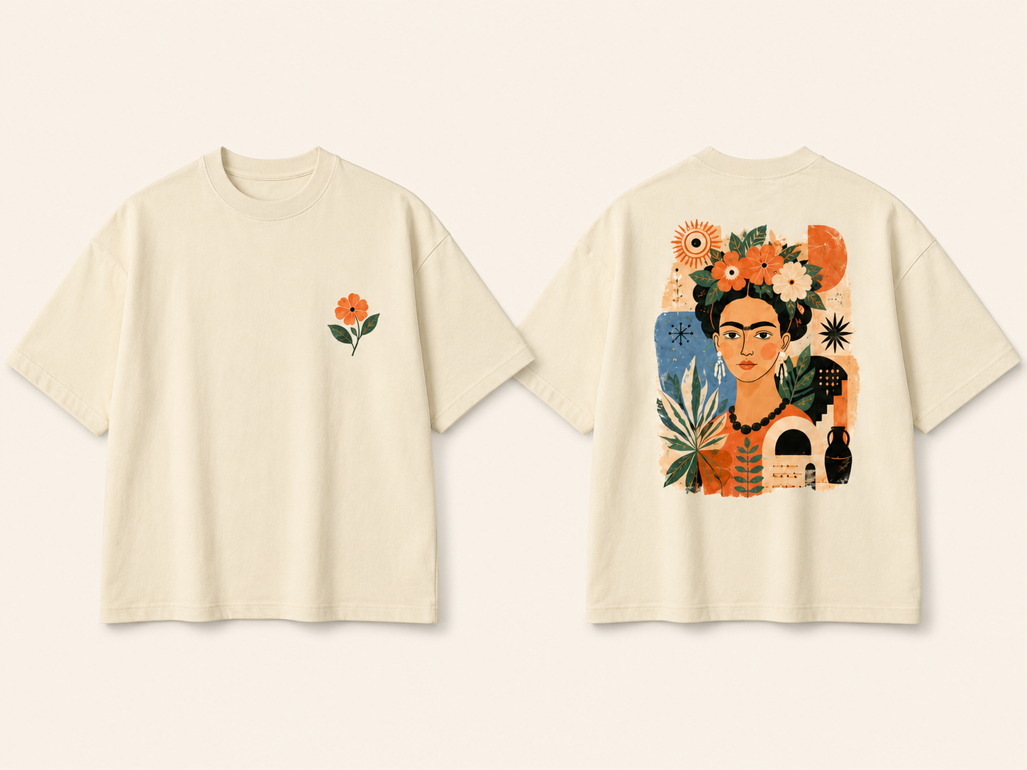 AZAL RŪH Frida Bloom Oversized Tee | Floral Folk Art Graphic Shirt