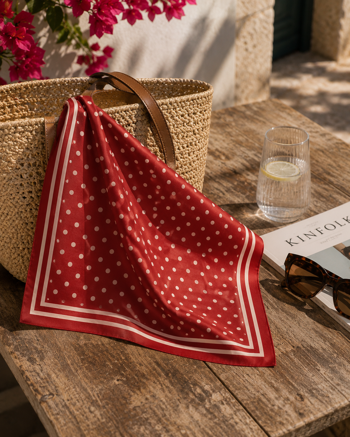 AZAL RŪH Amalfi Red Polka Dot Bandana Scarf | Vintage Riviera Hair, Neck & Head Scarf