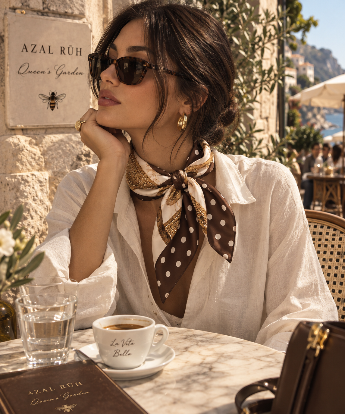 Chocolate Polka Bandana Scarf | Brown Polka Dot Hair & Neck Scarf | AZAL RŪH
