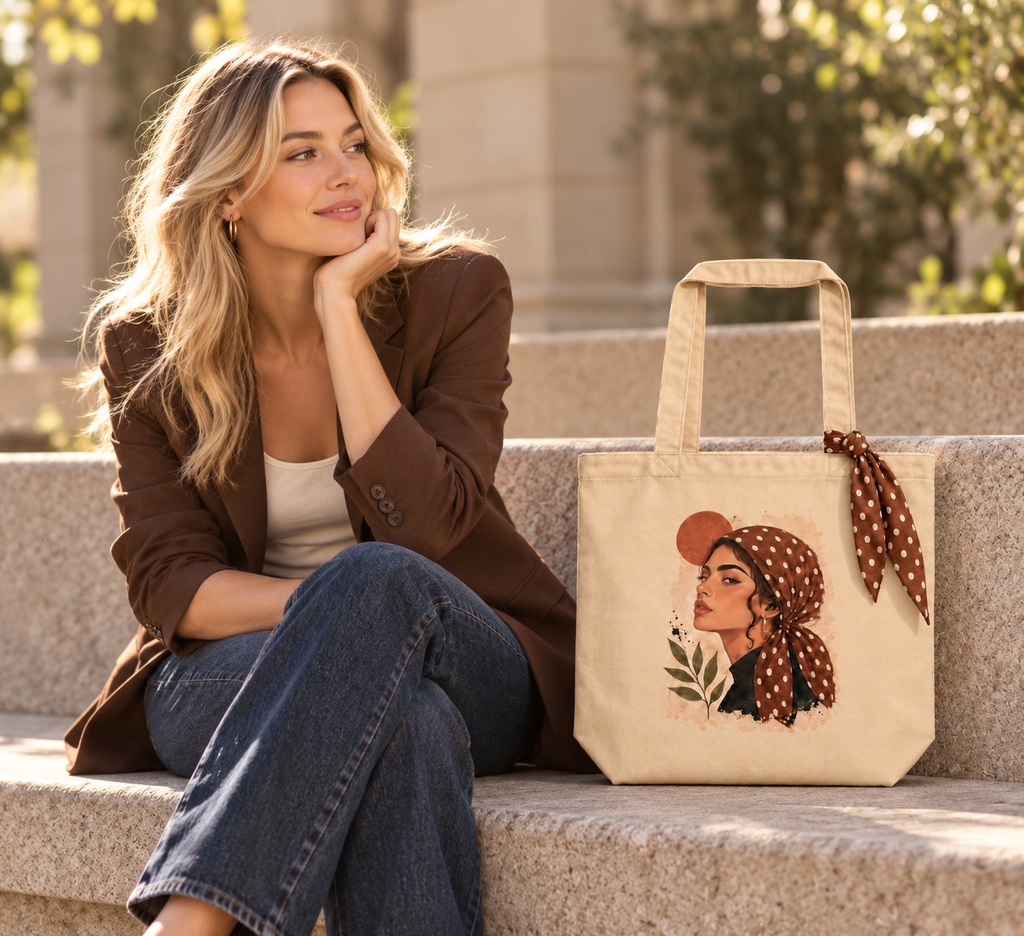 Retro Headscarf Portrait Organic Cotton Tote Bag | AZAL RŪH