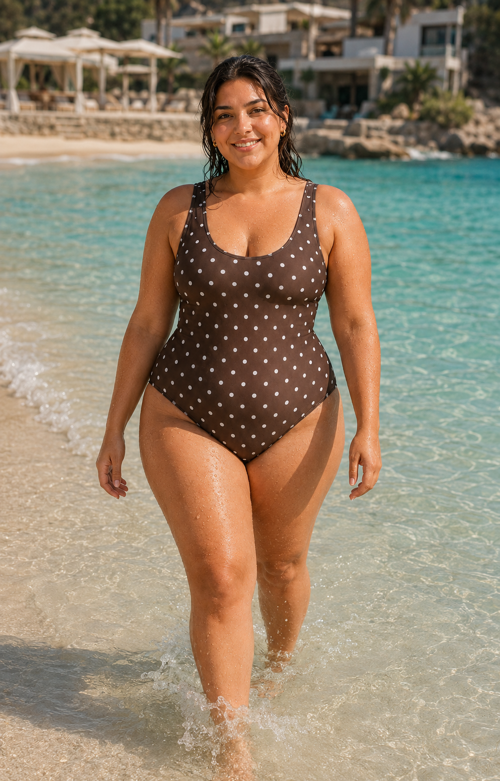 Chocolate Polka Dot One-Piece Swimsuit | Retro Brown Swimwear | AZAL RŪH