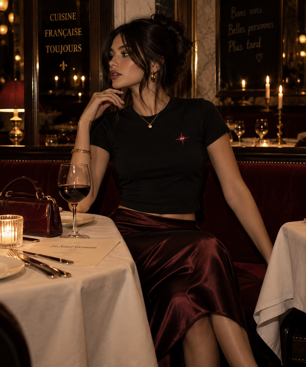 Black Cat Club Baby Tee – Halloween Edit | Women’s Black Cropped Tee- 200 GSM