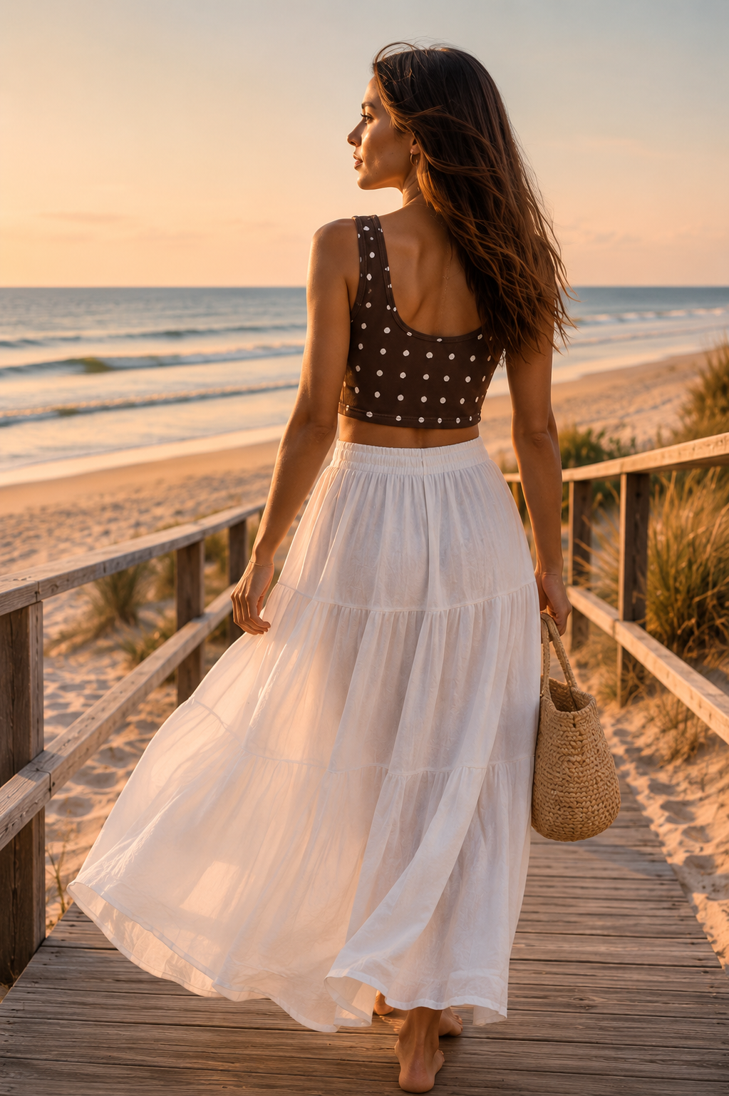 AZAL RŪH Chocolate Polka Dot Crop Tank | Brown & Ivory Retro Summer Top